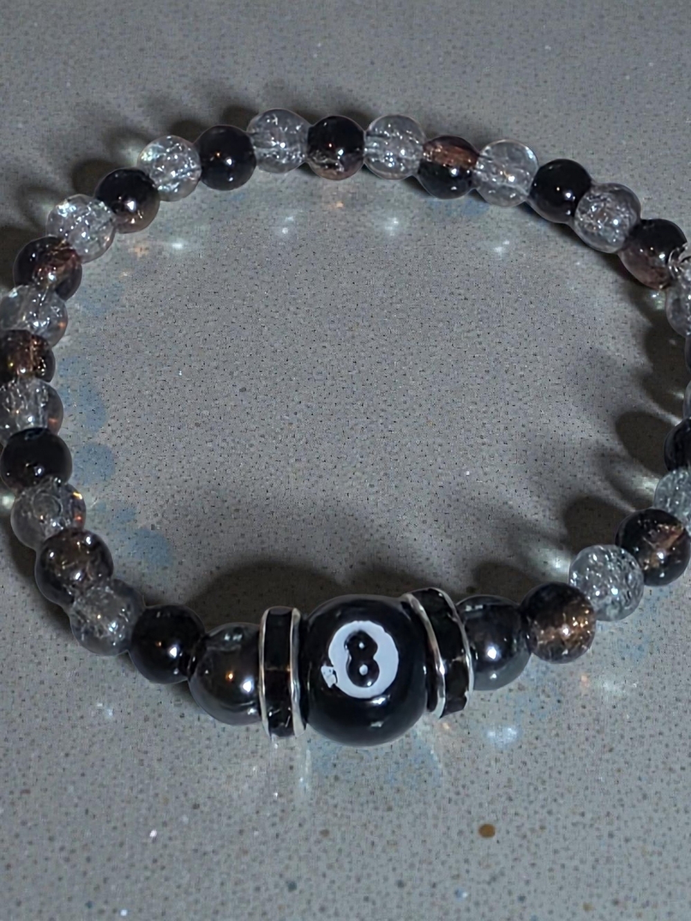 Billiards 8-Ball Crackle Quartz Hematite Bracelet